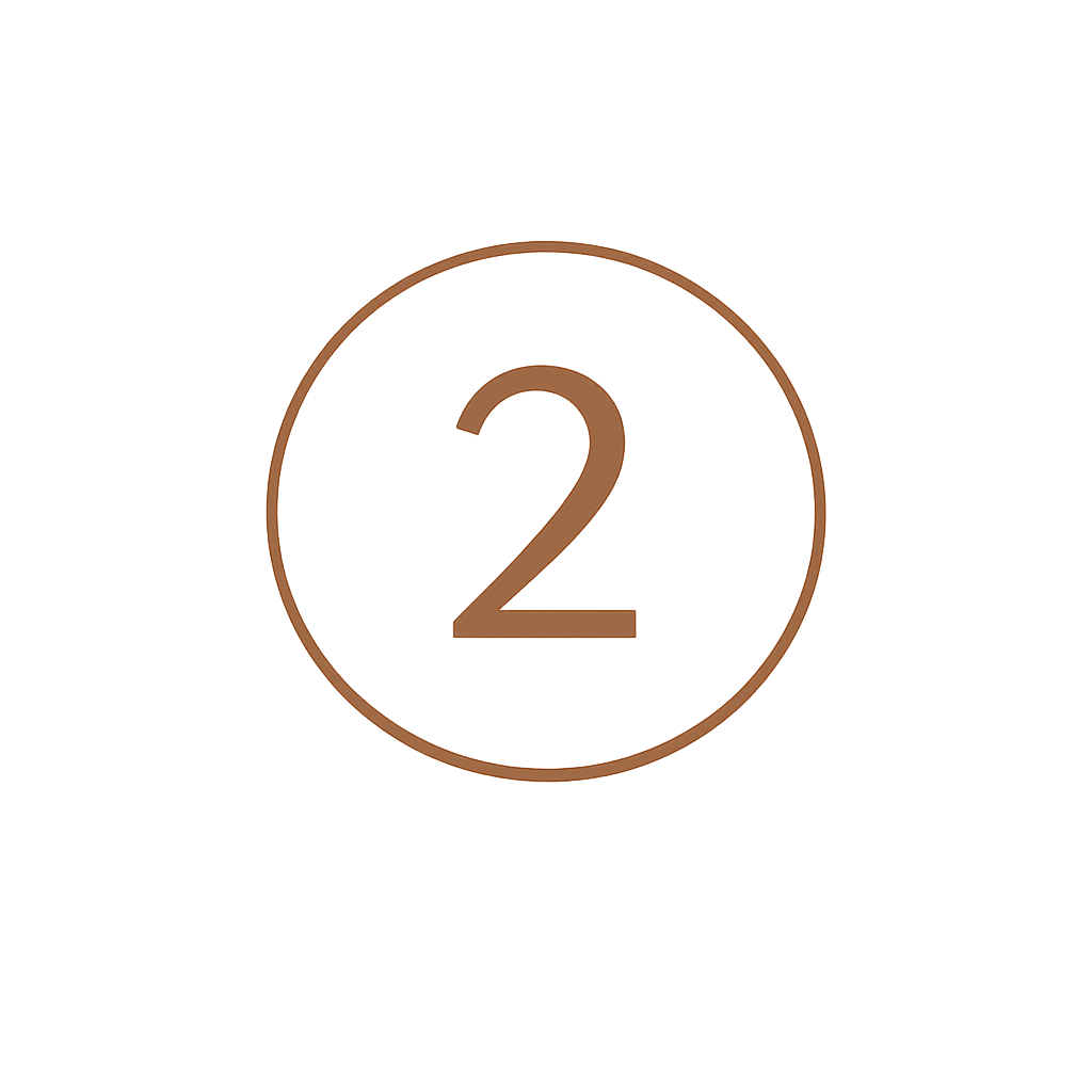 A number two icon inside a circle, with the number 2 displayed prominently in gold color.