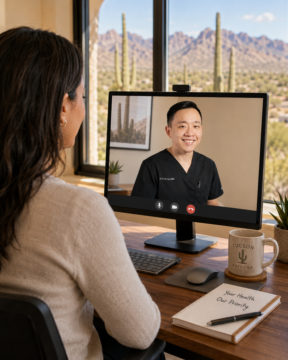 Tucson patient attending a telemedicine appointment with Dr. Hu