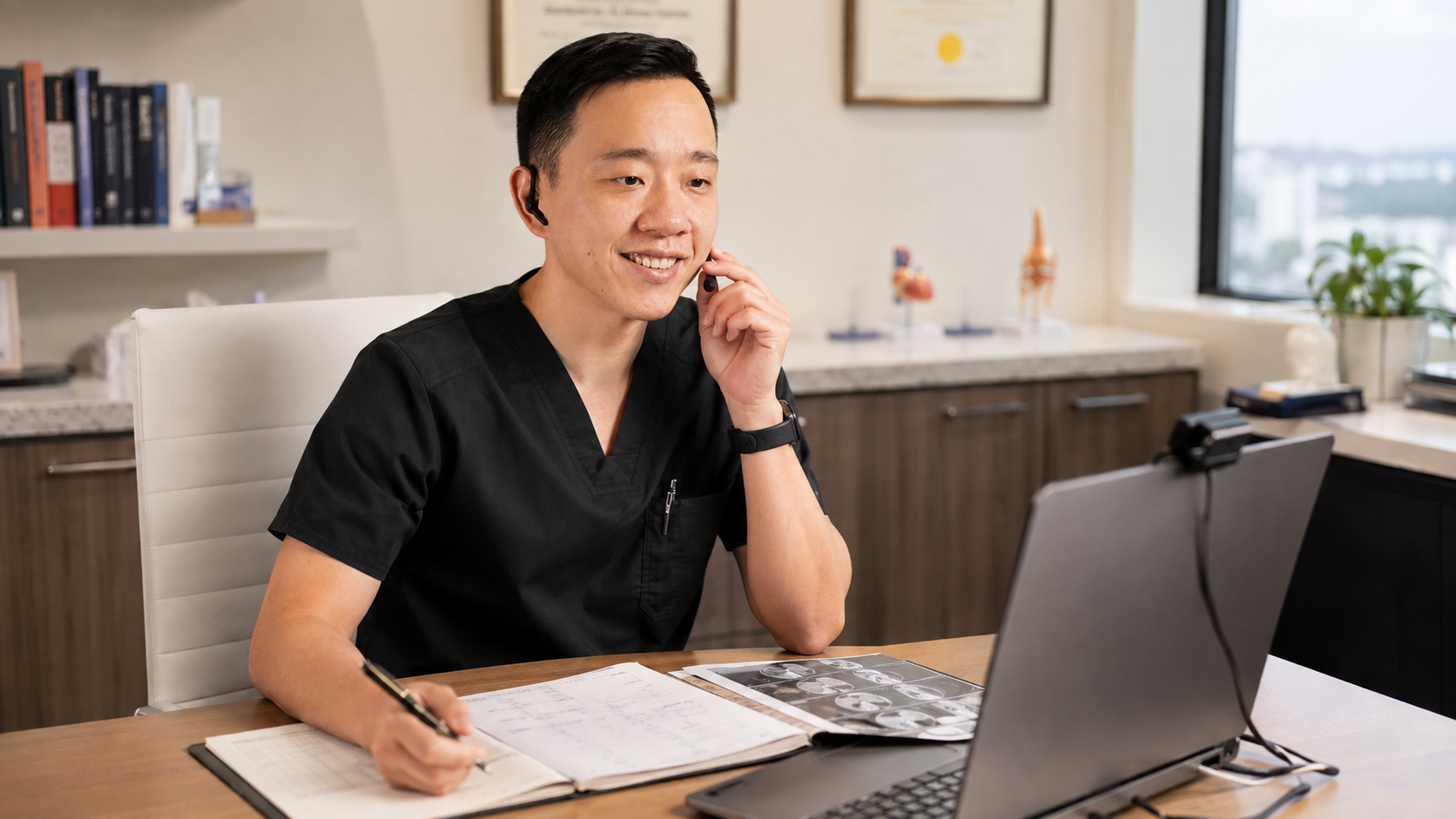 Dr. YiQiu Hu discussing chronic condition management with a patient through concierge medicine in Arizona