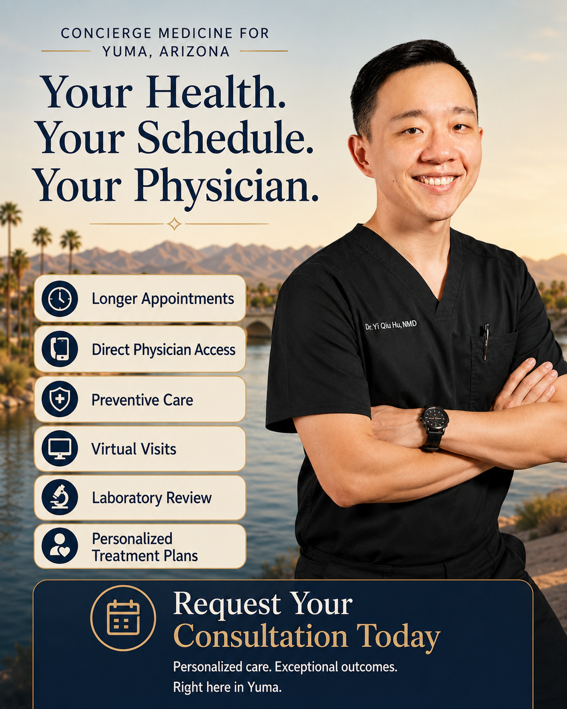 Dr. Hu providing personalized concierge and preventive healthcare for Yuma Arizona residents