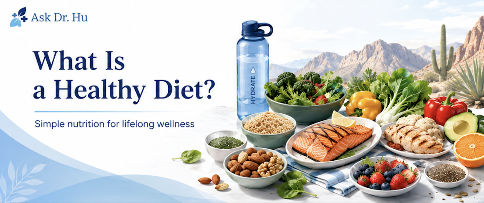 Healthy diet guide featuring vegetables fruits whole grains lean protein healthy fats and hydration