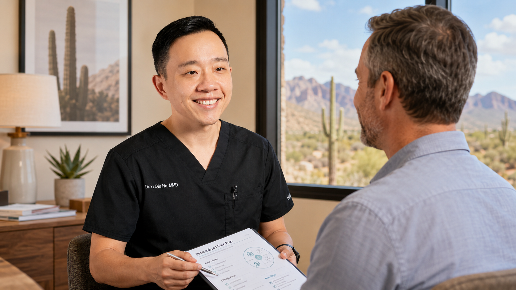 Dr. Hu providing personalized concierge medical care for a Tucson Arizona patient