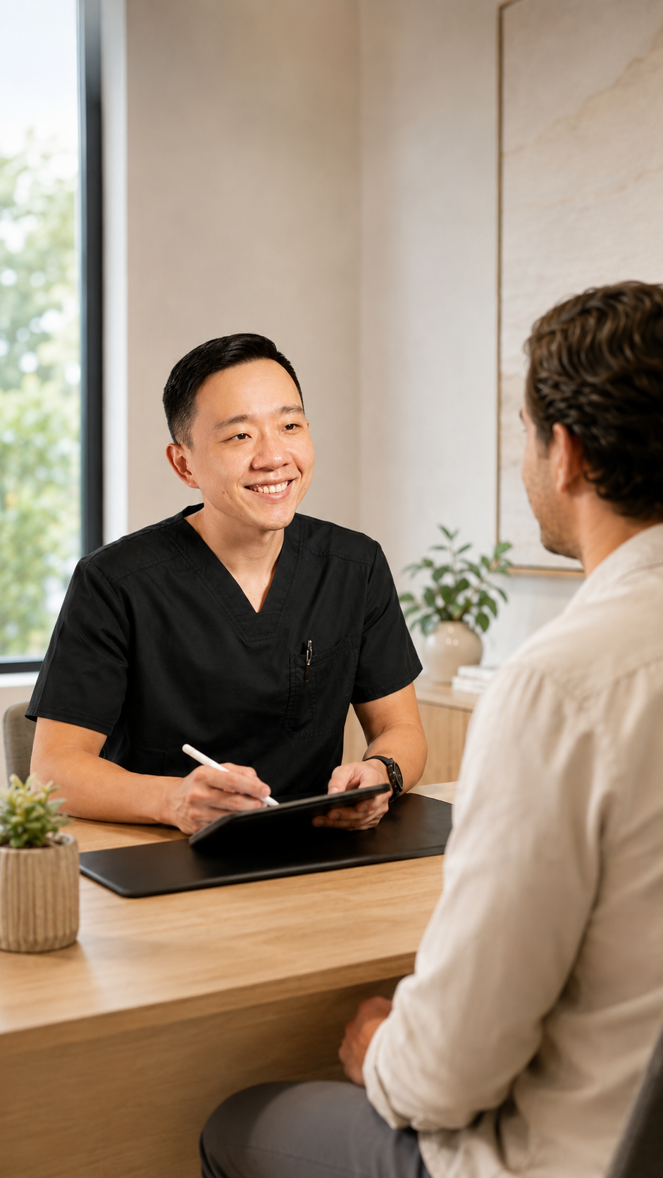 Dr. YiQiu Hu meeting with a patient during a personalized concierge medicine consultation