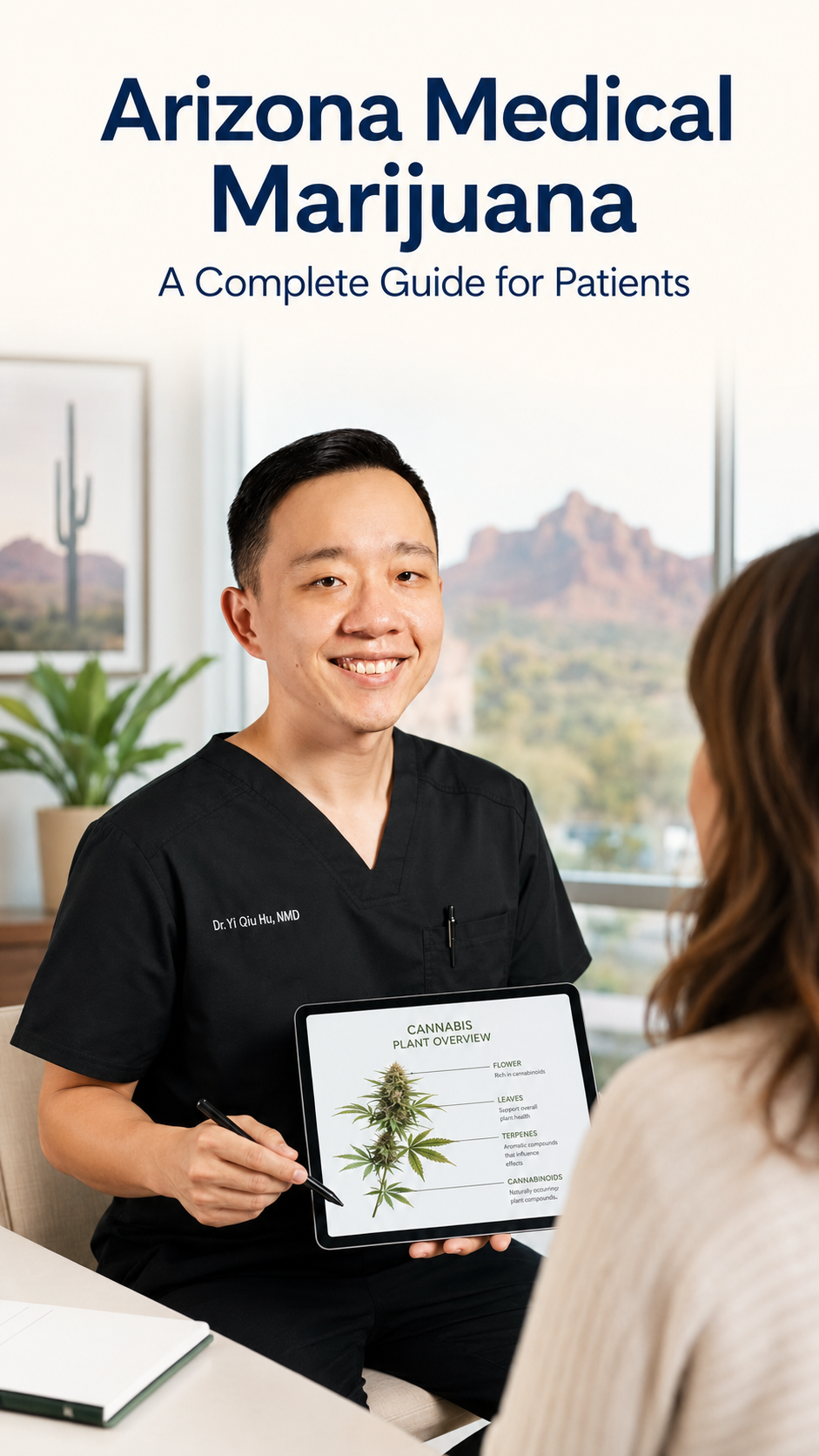 Dr. Hu discussing Arizona medical marijuana certification and safe cannabis use with a patient
