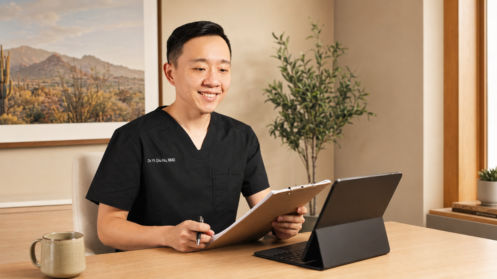 Dr. Hu reviewing medical documentation for an Arizona patient