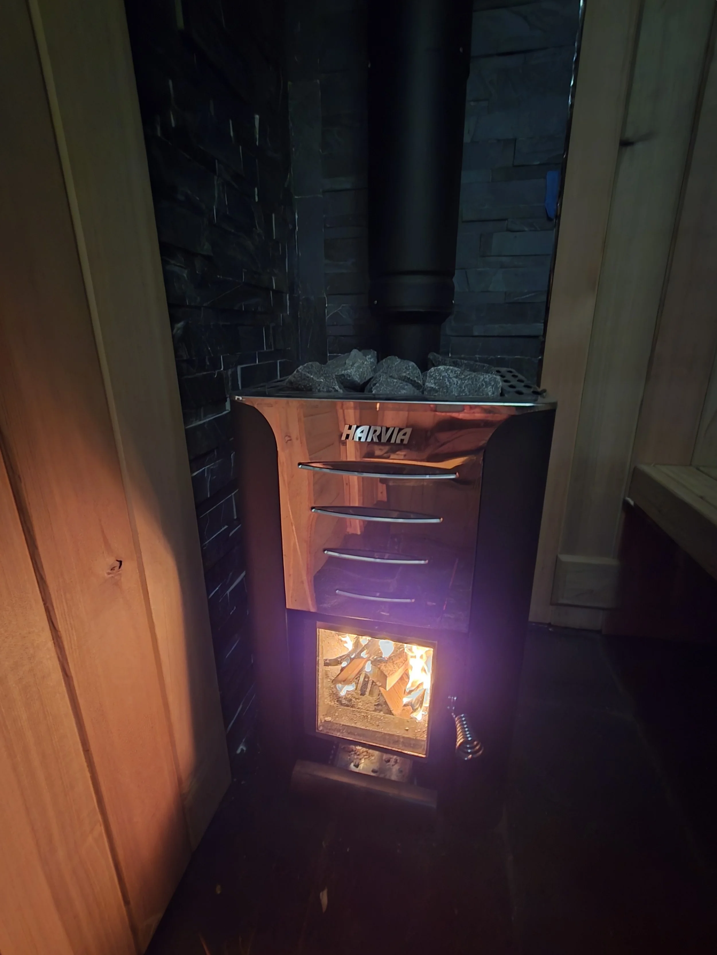 Harvia M20 wood-burning sauna stove.