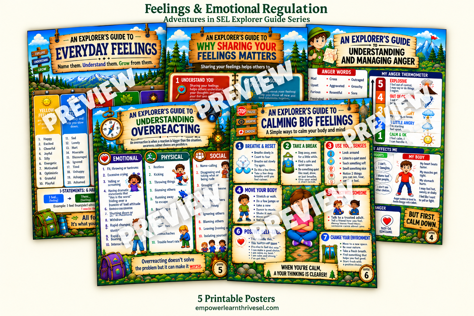 Feelings & Emotional Regulation Poster Set of 5