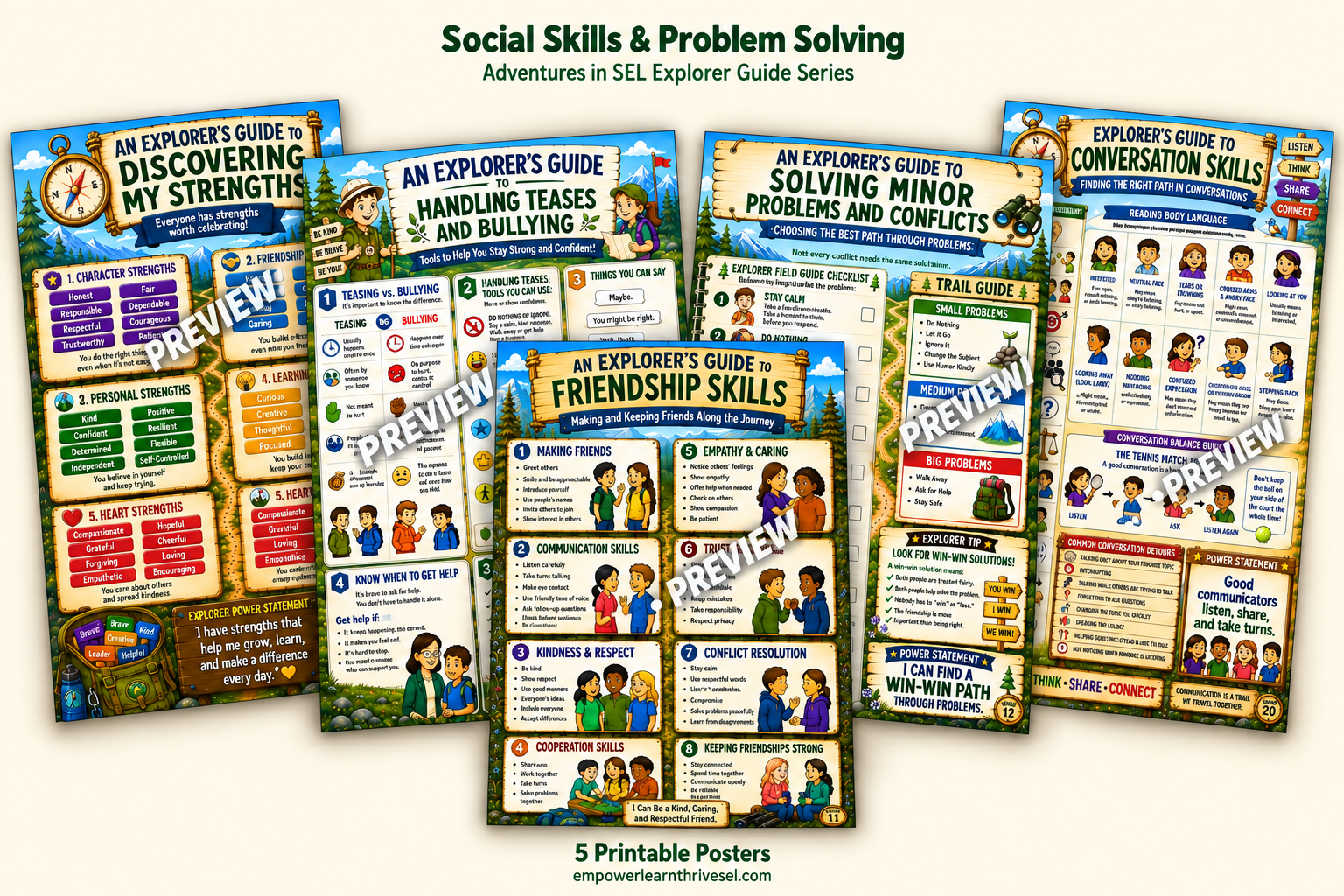 Social Skills & Problem Solving Poster Set of 5