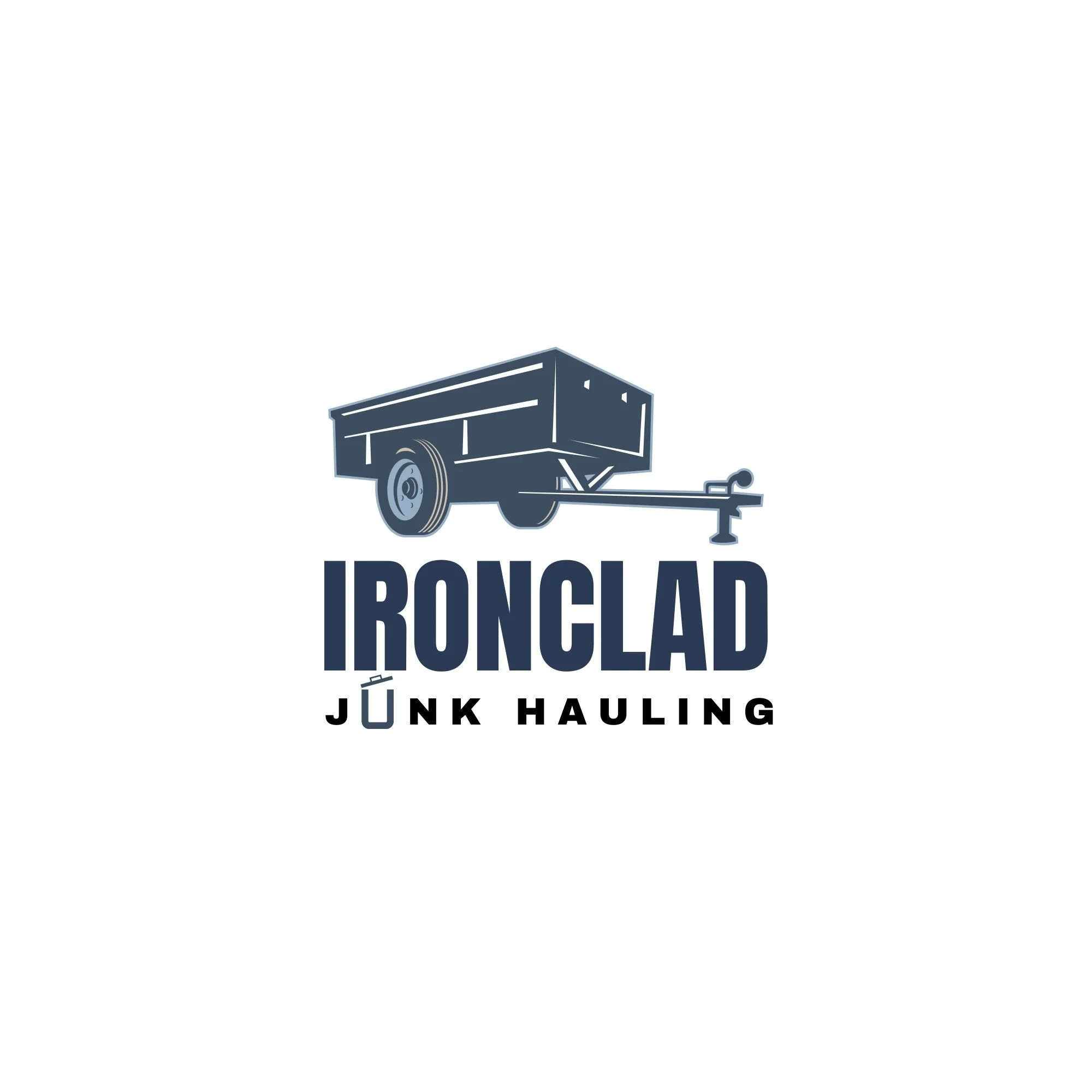 Illustration of a trailer with a logo that reads 'Ironclad Junk Hauling' and a graphic of a trailer.