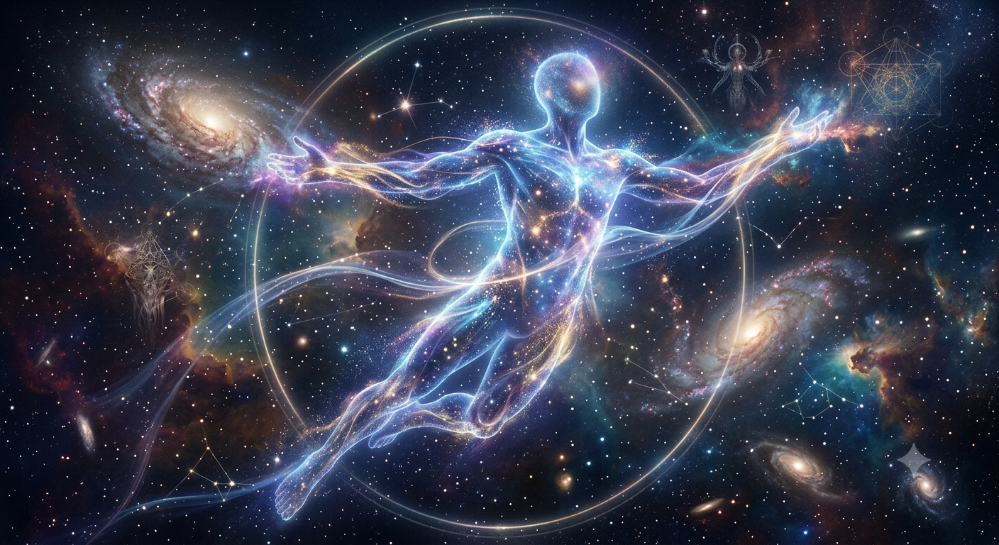 Energy Man becomes God after enlightenment and begins to see the world as his own creation.