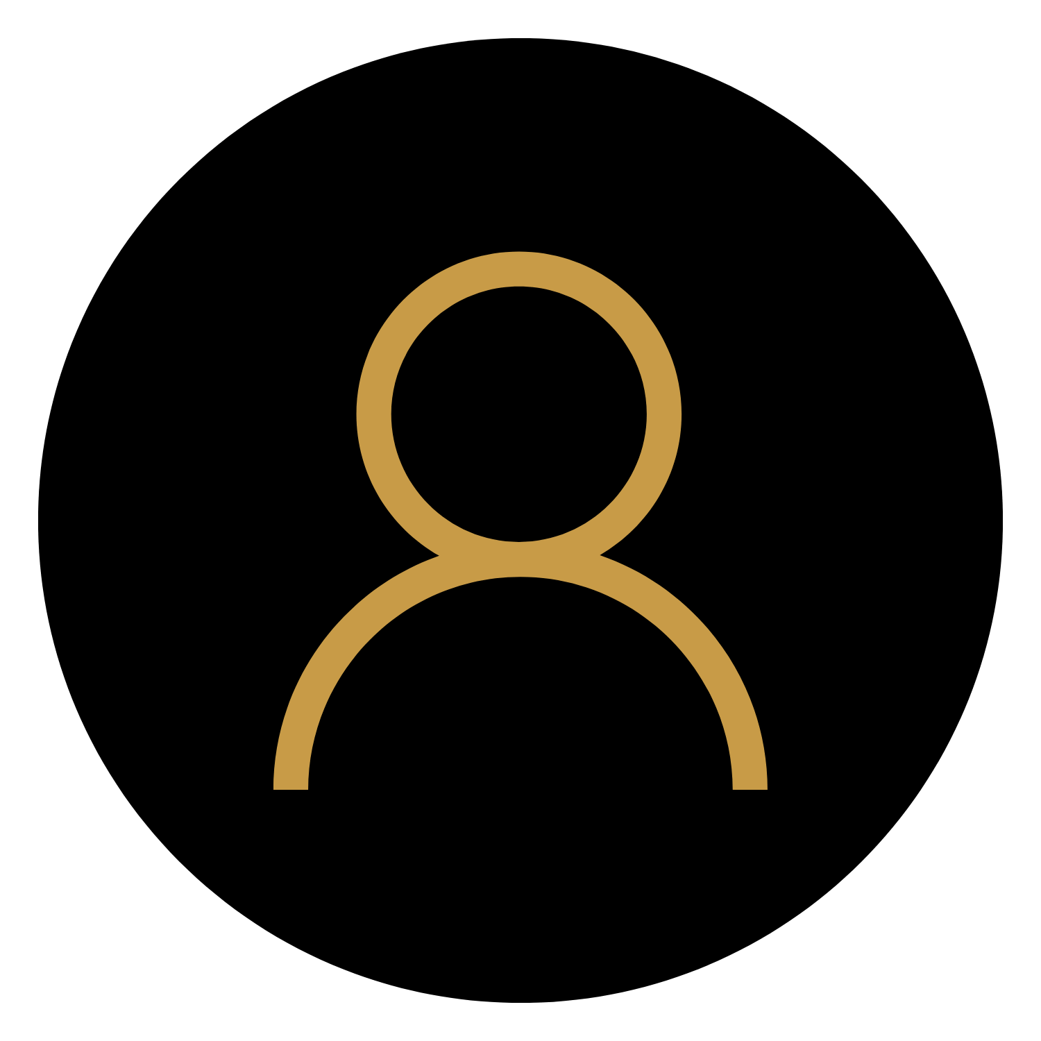 Profile icon with a black background and a gold outline of a person