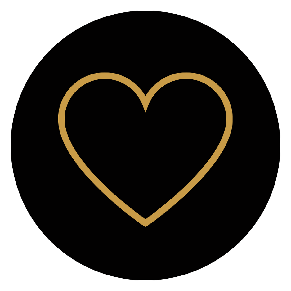 Black background with a gold-outlined heart in the center.