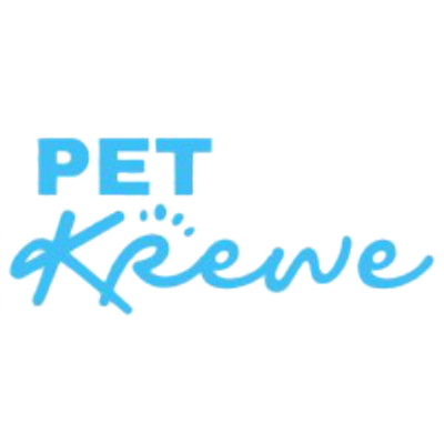 Logo with the words 'PET Krewe' in blue text, with 'PET' in bold uppercase letters and 'Krewe' in a cursive font.