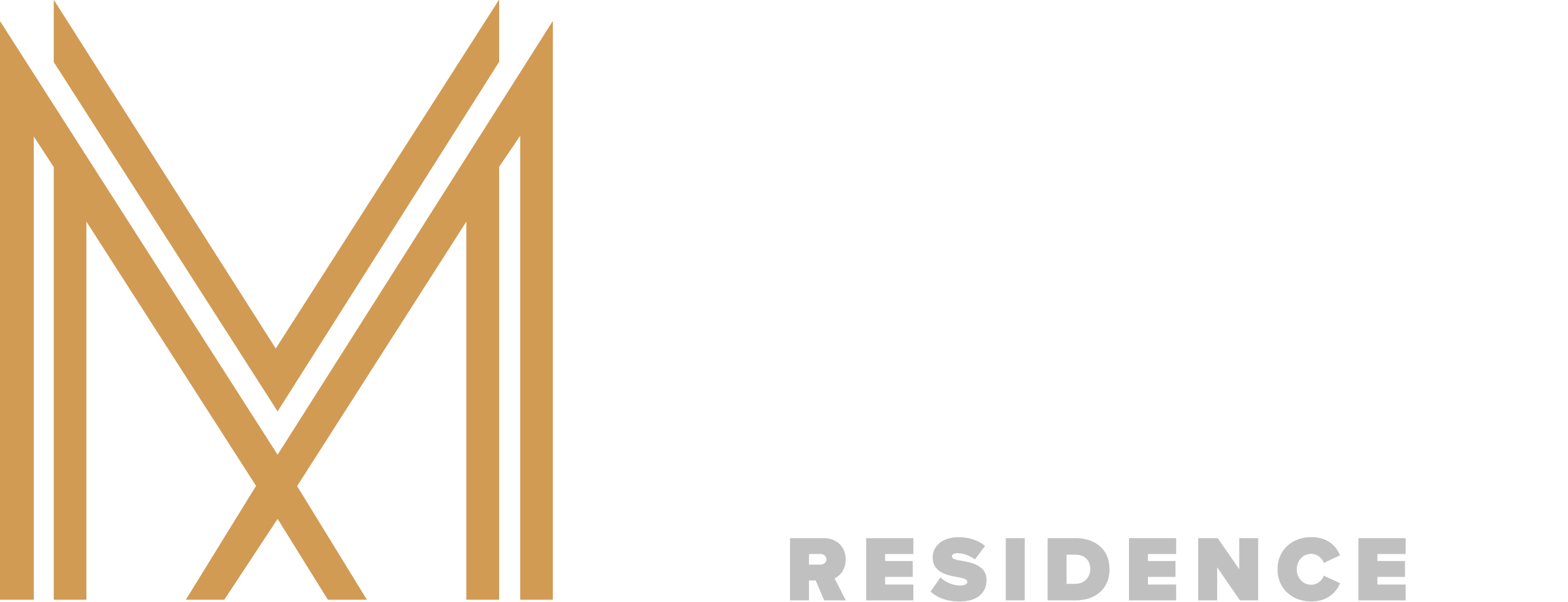 Marquee Residence logo featuring stylized gold and black M and V lettering and the words 'Marquee Residence' in white and gray.