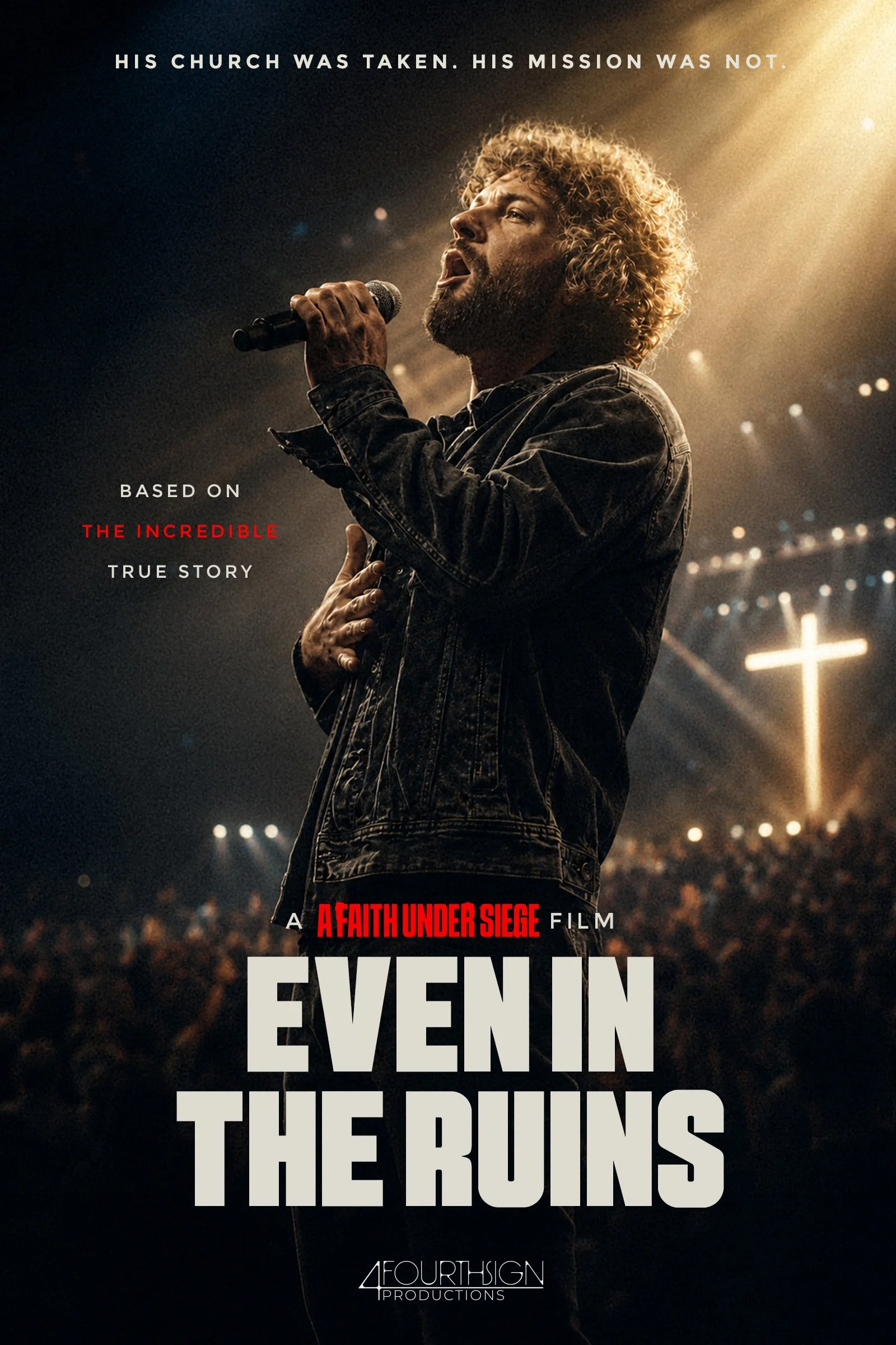 Even In The Ruins documentary poster featuring Ukrainian pastor Mark Sergeev, whose church was seized during the war and who continues serving soldiers and families in Ukraine.
