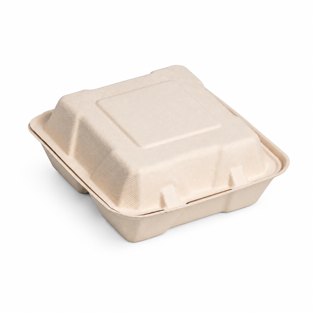 Square clamshell container made of bagasse and bamboo pulps