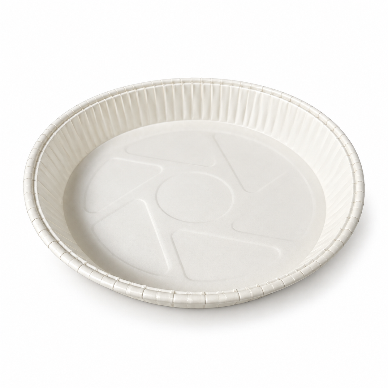 Round white color baking tray with PET coating and made with greaseproof paper
