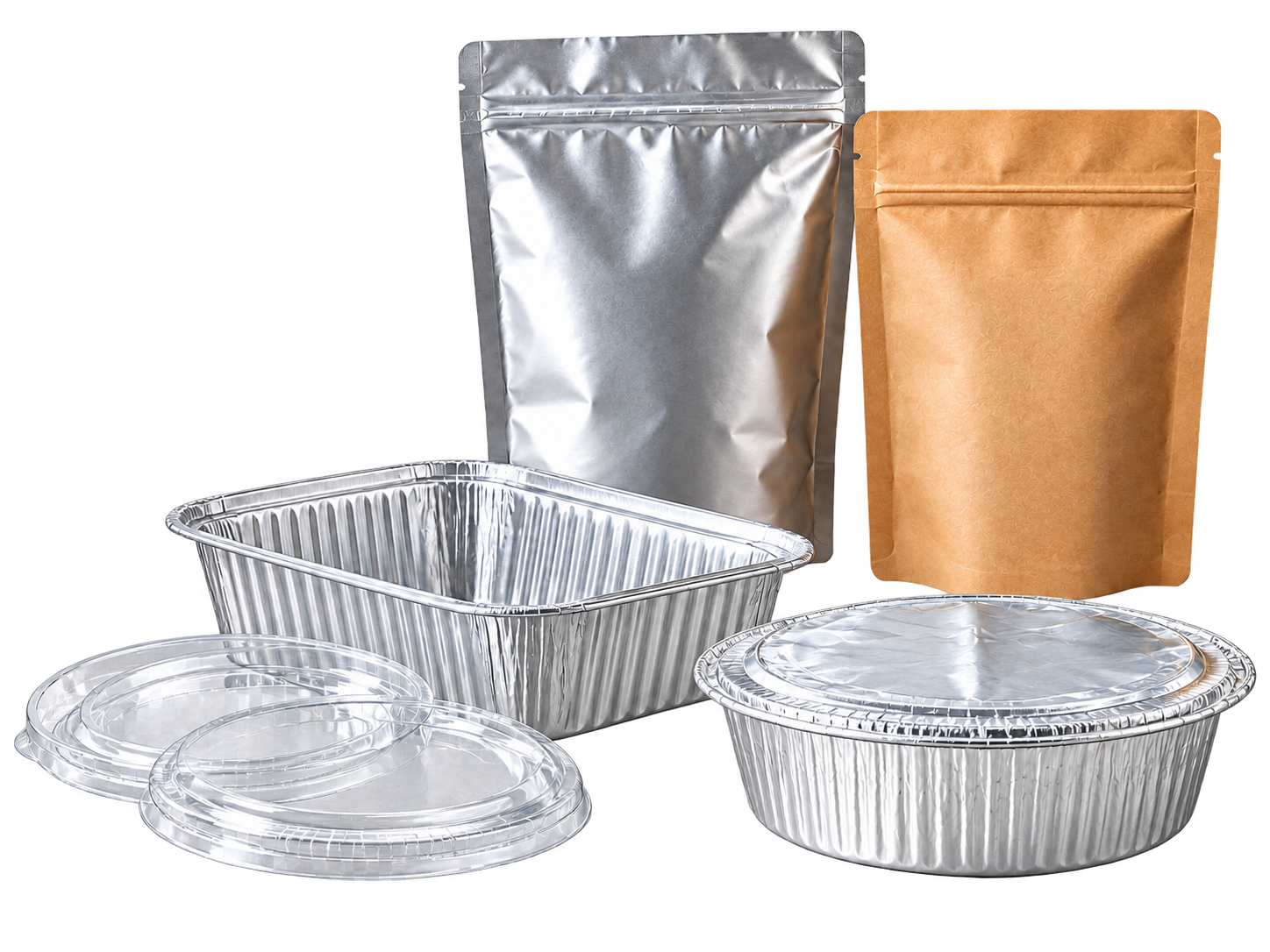 Pouch and Flexible Packaging, aluminum containers and PET lids