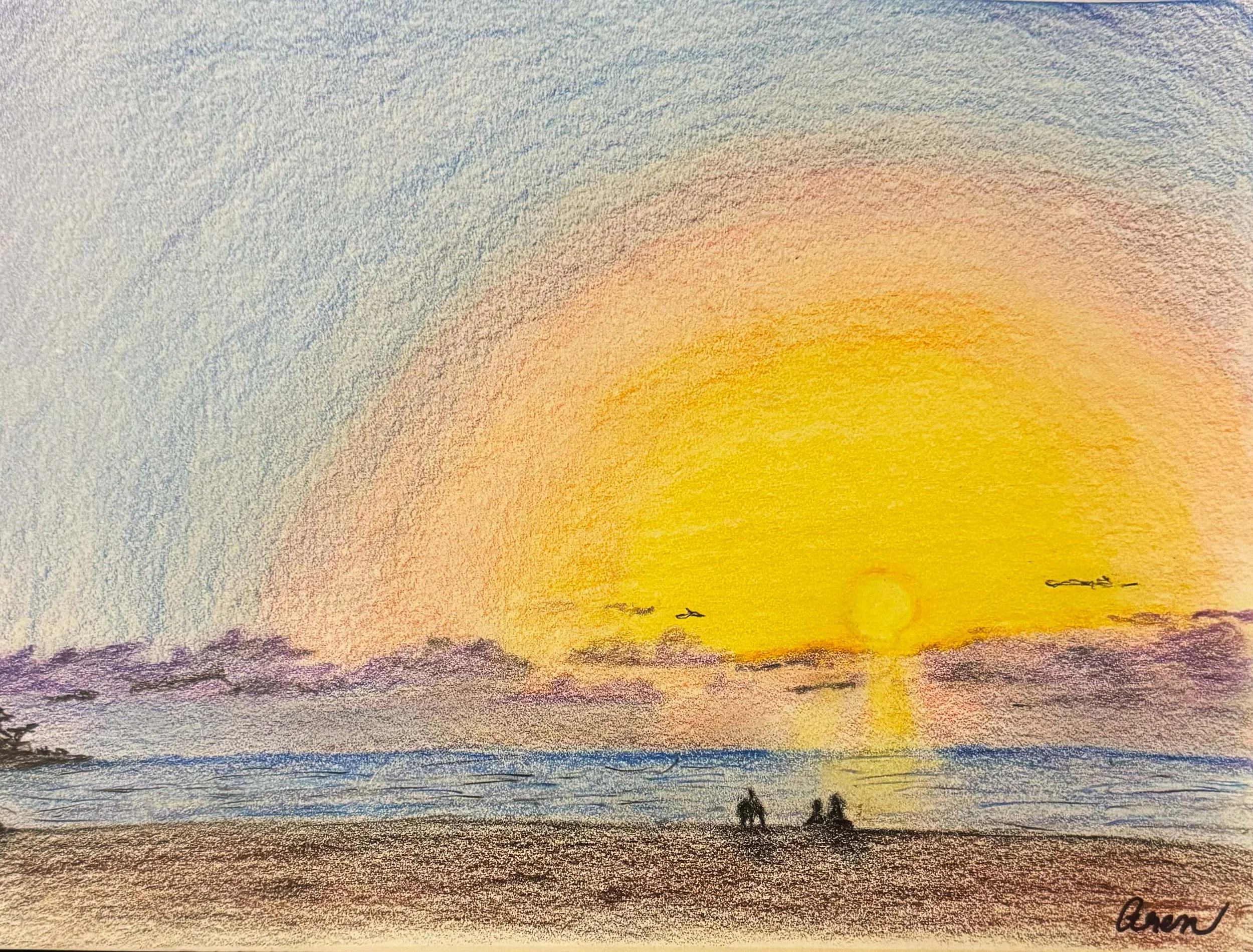 Low Tide, Last Light (Drawing) — Art Print