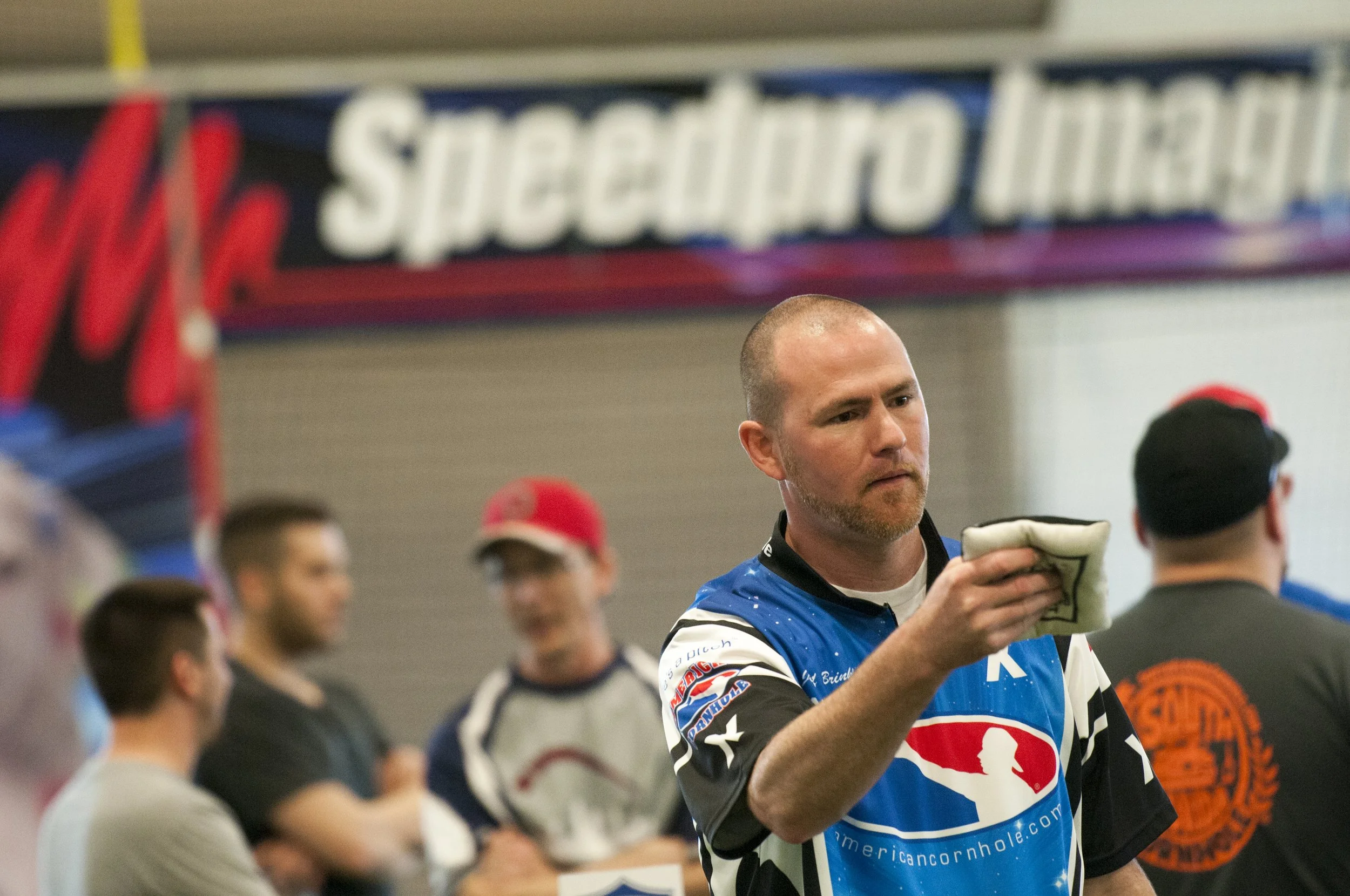 Frank Modlin, professional cornholer, prepares to throw at the ACO Majors, Season X, Virginia Beach, Virginia, April 18, 2015. Modlin earned ACO-PRO status by finishing in the top four at the ACO World Championships of Cornhole IX.