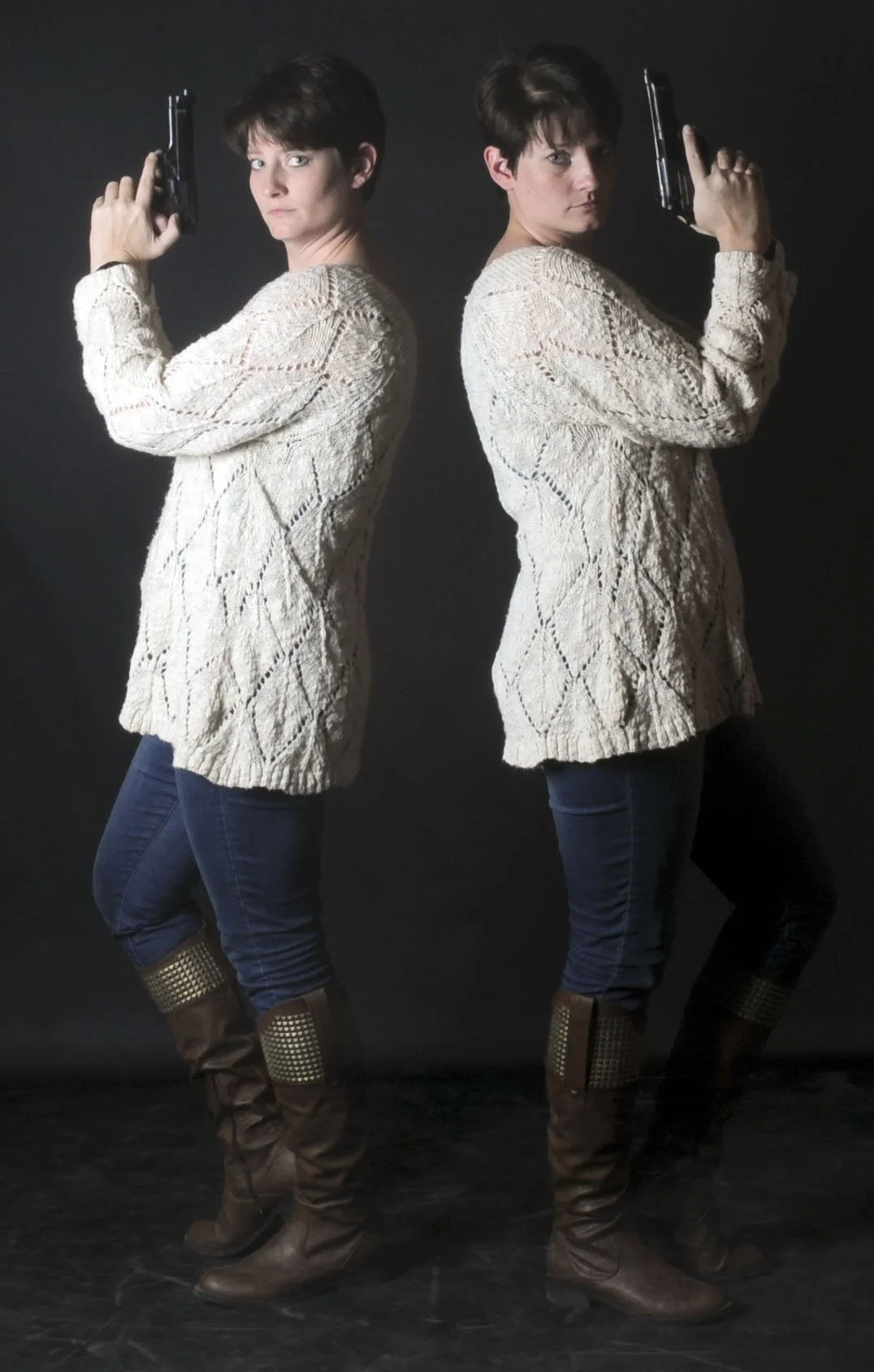 Split Exposure:
A long exposure trick from my Navy photography training, me standing back to back with myself. Same person, same frame, two versions.