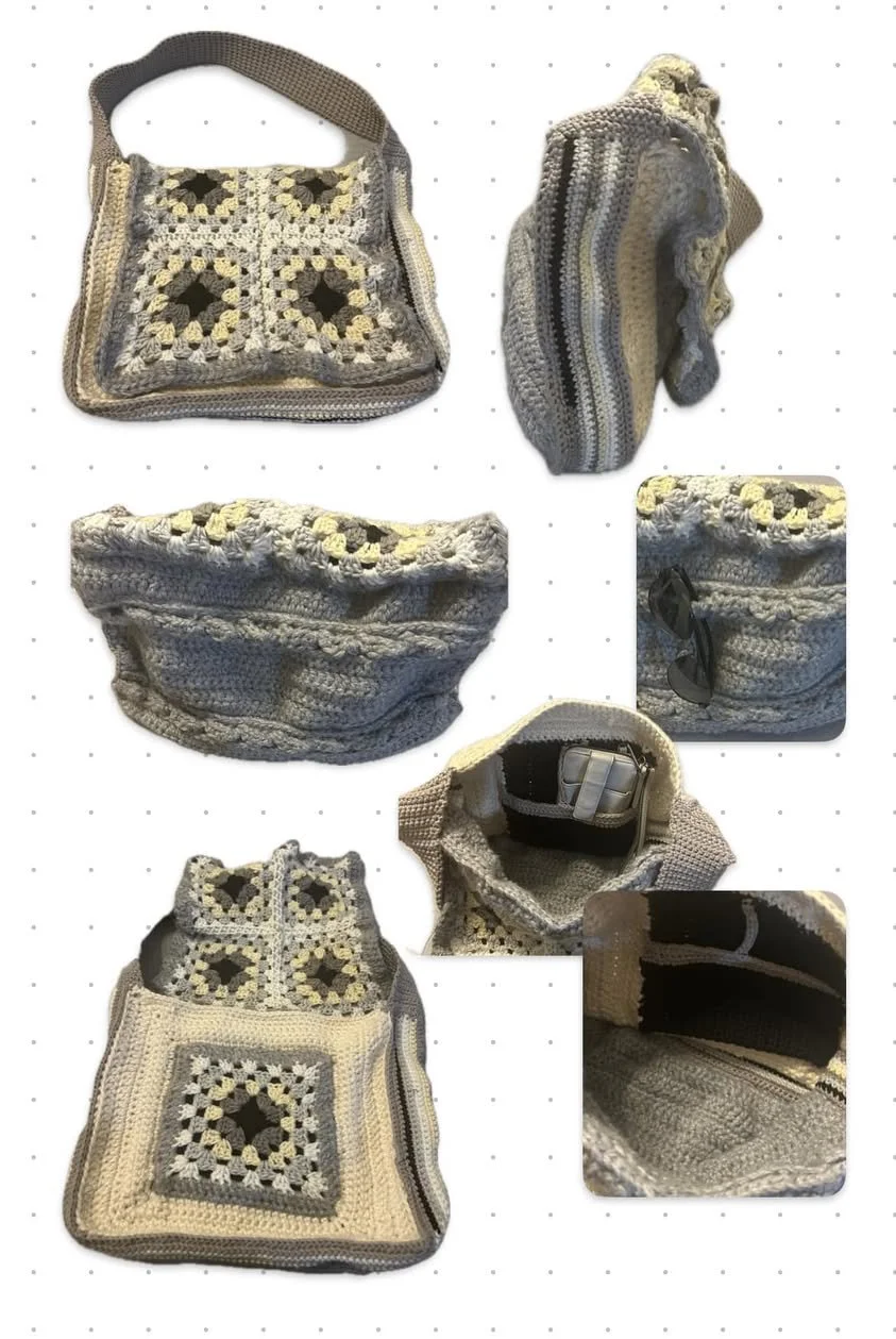 Granny square handbag with internal pockets