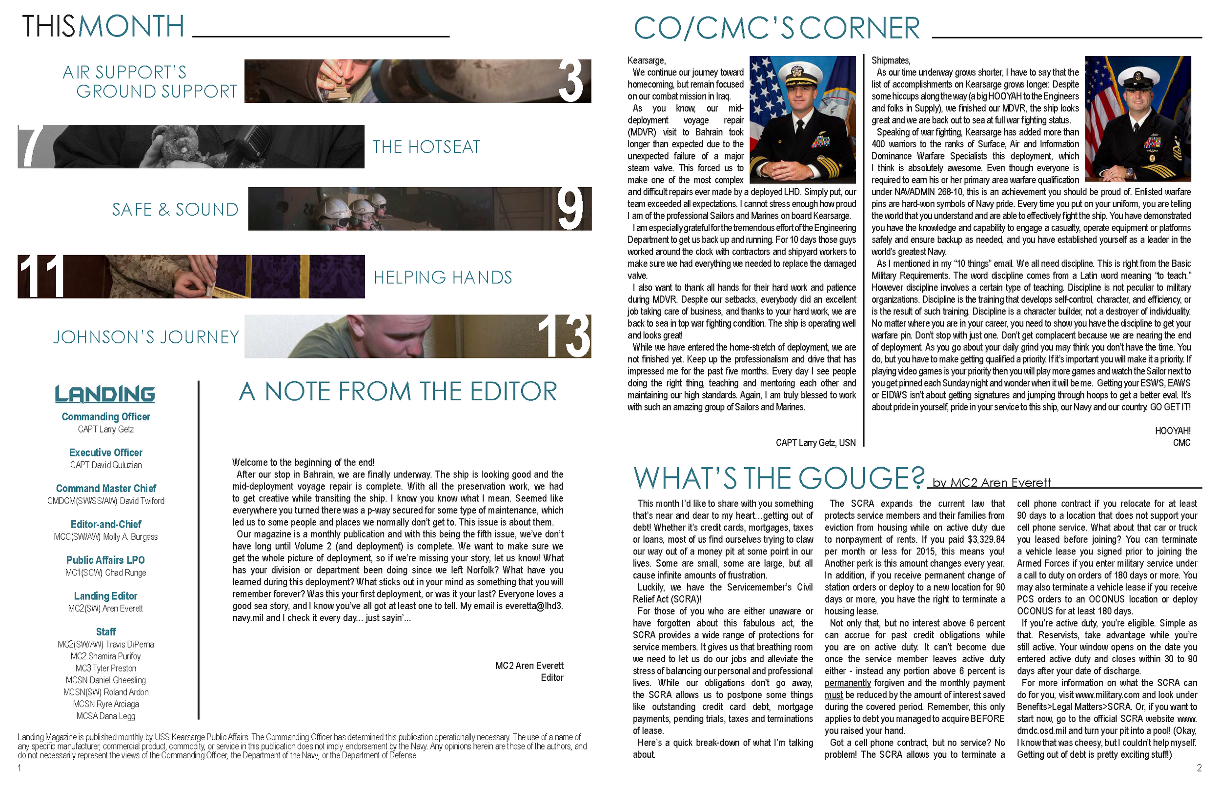 Editor's note and table of contents layout