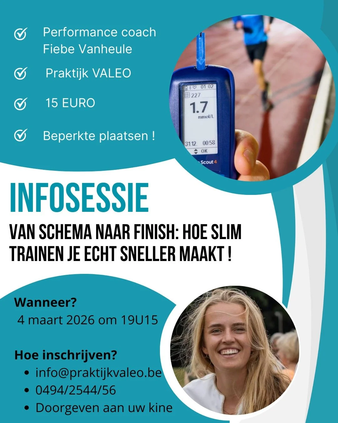 ❗INFOSESSIE: SCHEMA NAAR FITNESS ❗

Hoe train je nu &eacute;cht slim om beter te presteren?

In deze lezing ontdek je op een toegankelijke manier de wetenschap achter duursport: van trainingszones en looptechniek tot lactaat, VO₂max en slimme schema-