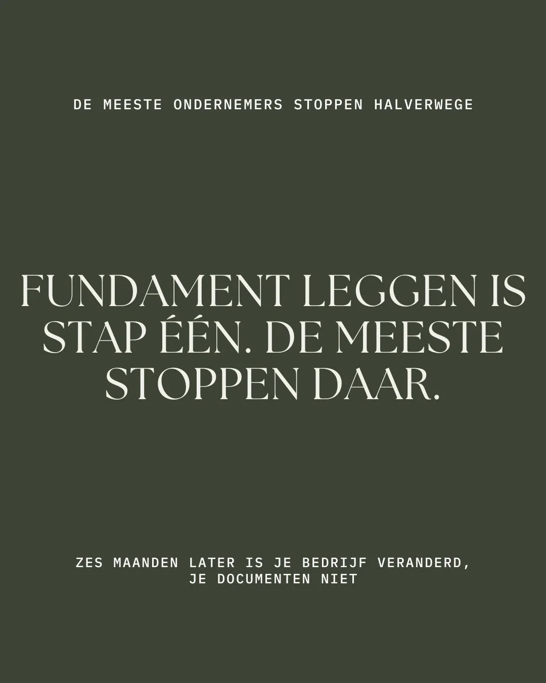 ❌❌De meeste ondernemers regelen hun juridische basis &eacute;&eacute;n keer, bij de start, en denken dan dat ze klaar zijn.

Zes maanden later is hun bedrijf veranderd. Hun documenten niet. D&aacute;t is het moment waarop het misgaat, niet bij de sta