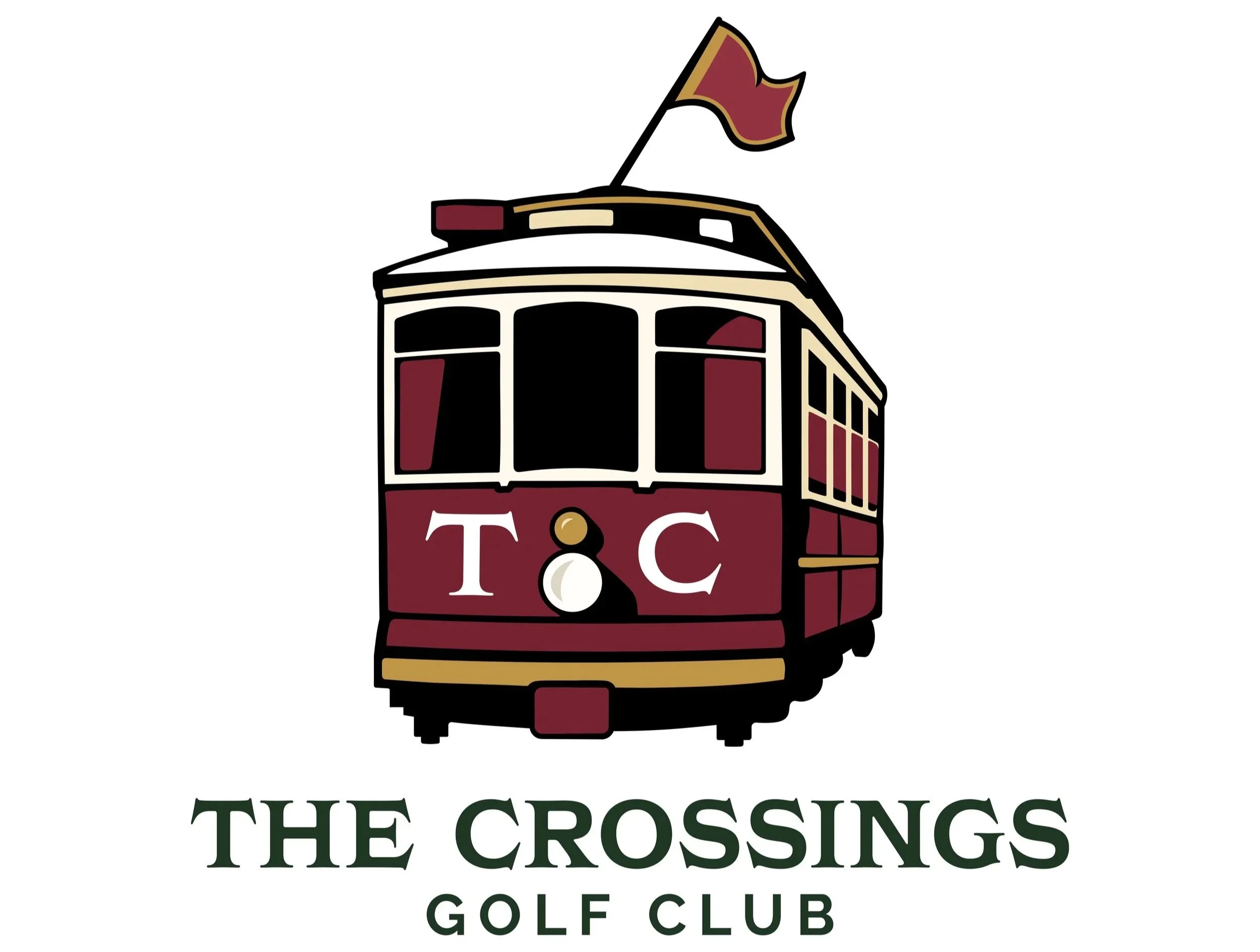The Crossing’s logo features a 1920s-era electric streetcar bearing the initials “T” and “C” on its front.