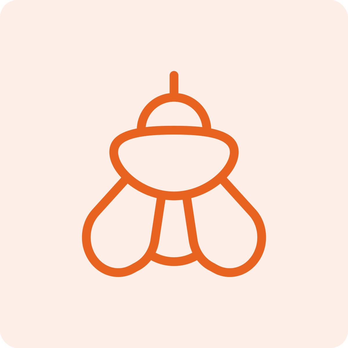 Outline drawing of a baby rattle in orange on a light beige background.