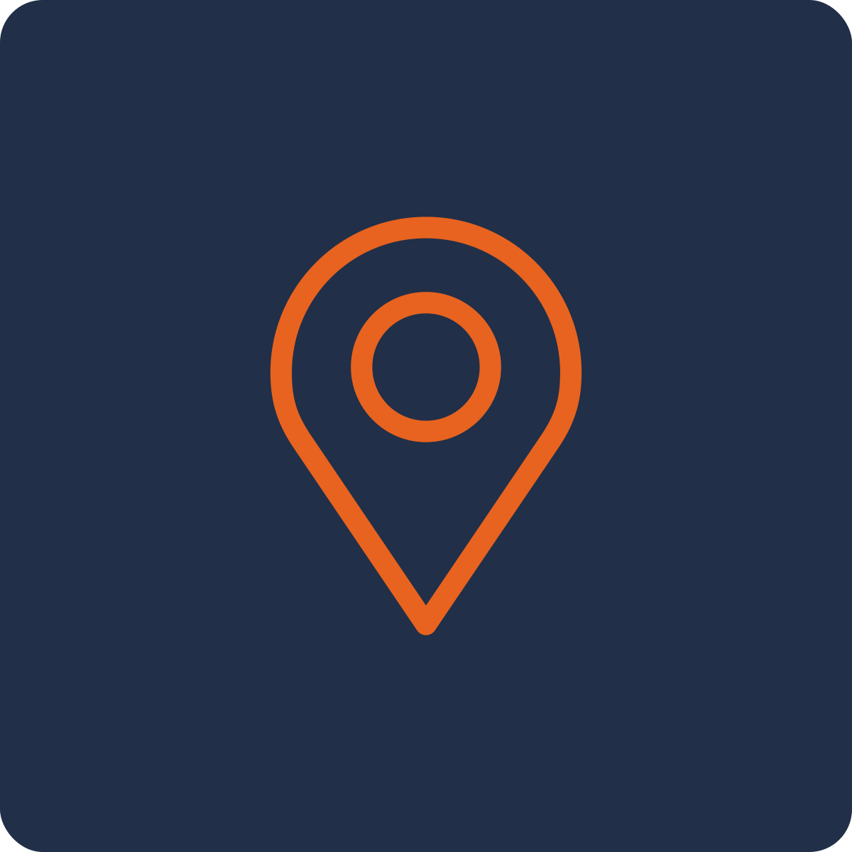 Map location pin icon on a dark background.