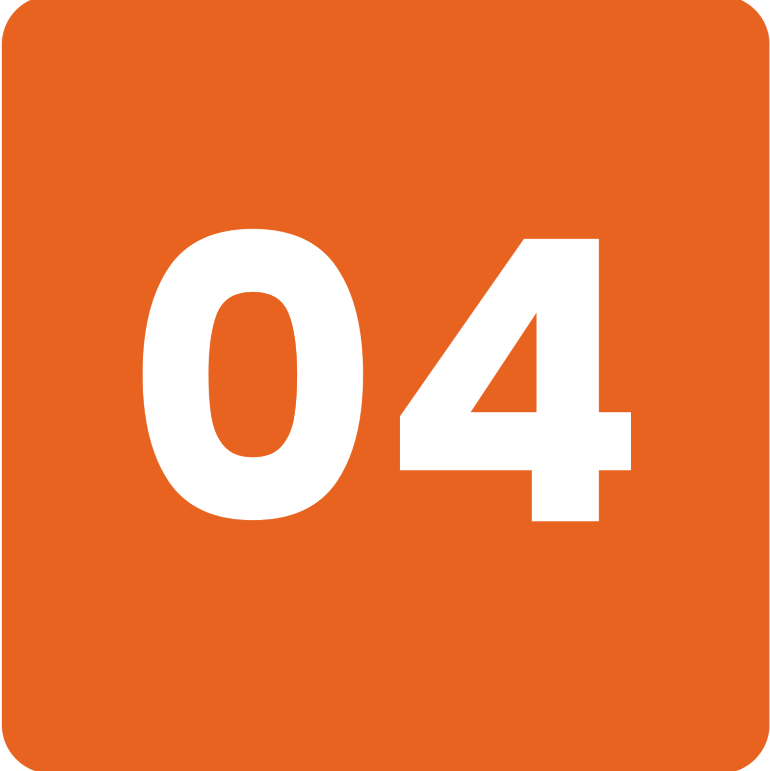 Orange background with a white number '04' in the center.