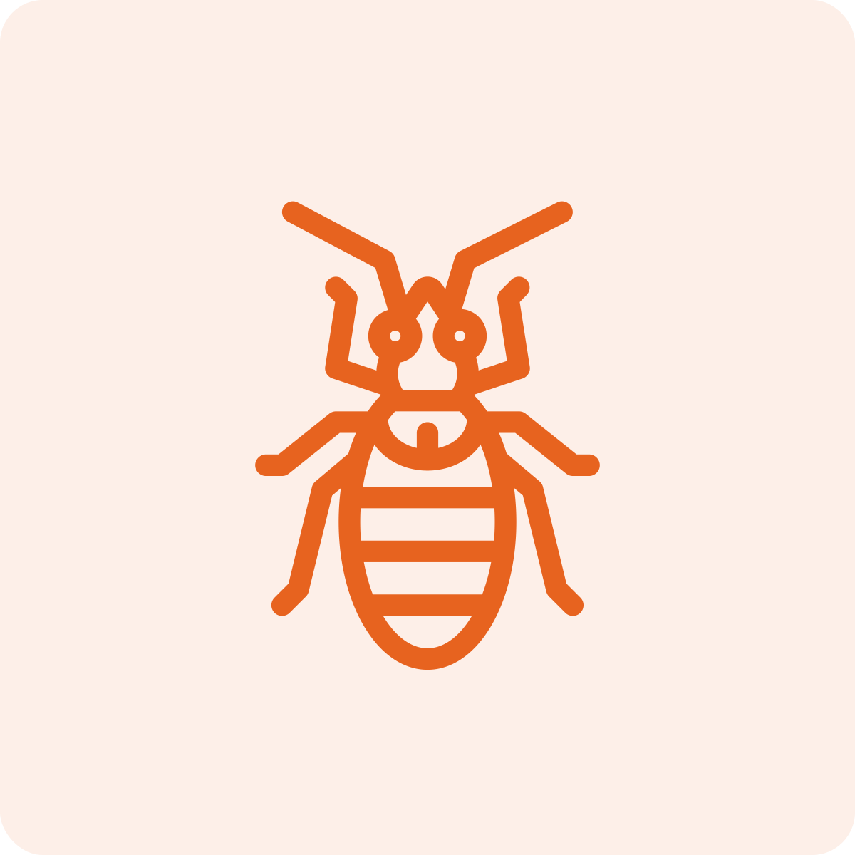 Minimalist line drawing of a bee with orange lines on a light pink background.