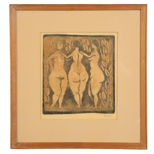 Ake Holm — Untitled 'The Three Ladies', Woodcut