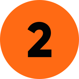 Orange circular badge with black number 2 in the center