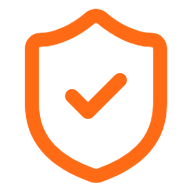 Shield icon with a check mark in the center, outlined in orange.