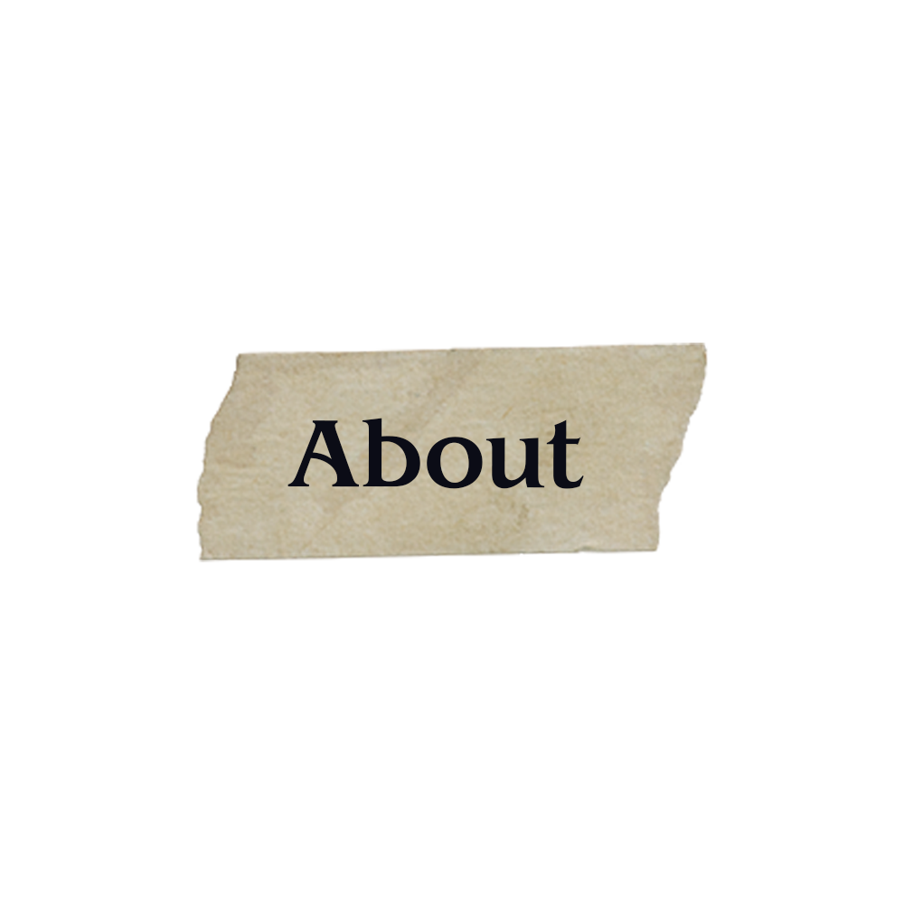 A black background with a torn piece of paper labeled "About" in the center.