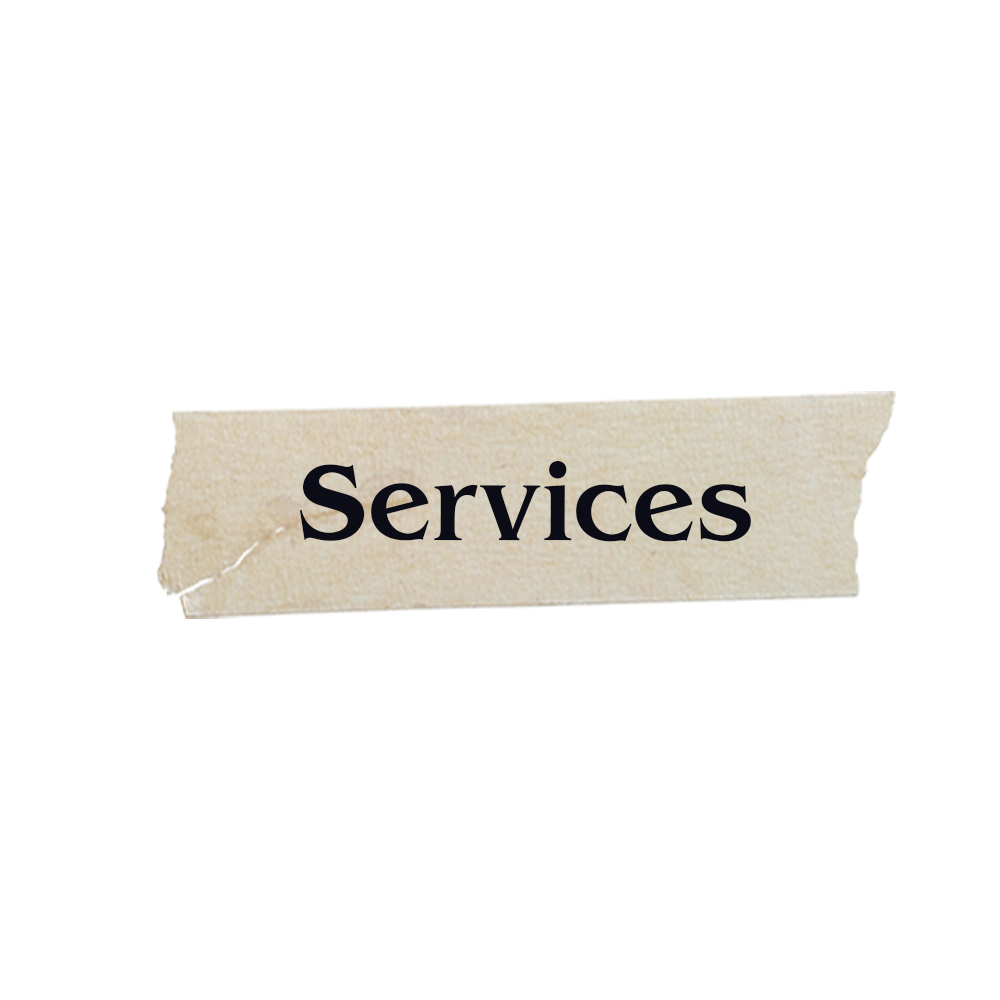 A torn piece of beige tape with the word 'Services' in black text on it.