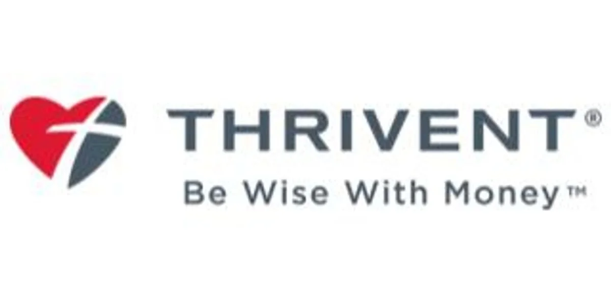 Thrive Financial logo with heart and lightning bolt symbol, slogan "Be Wise With Money"