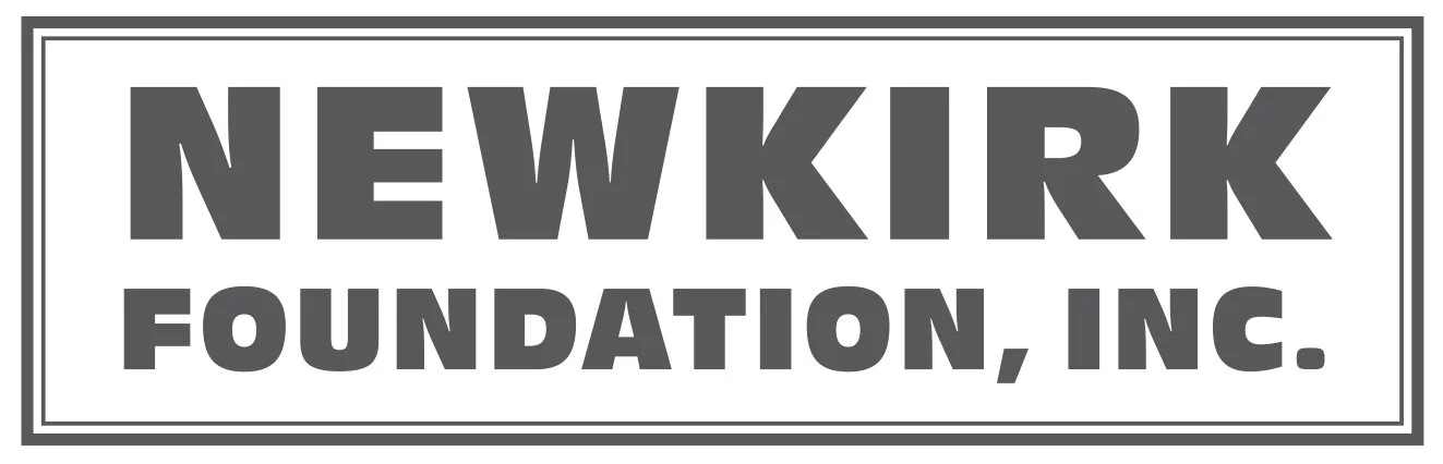 Black and gray logo for the Newkirk Foundation, Inc. with bold text on a rectangular background.