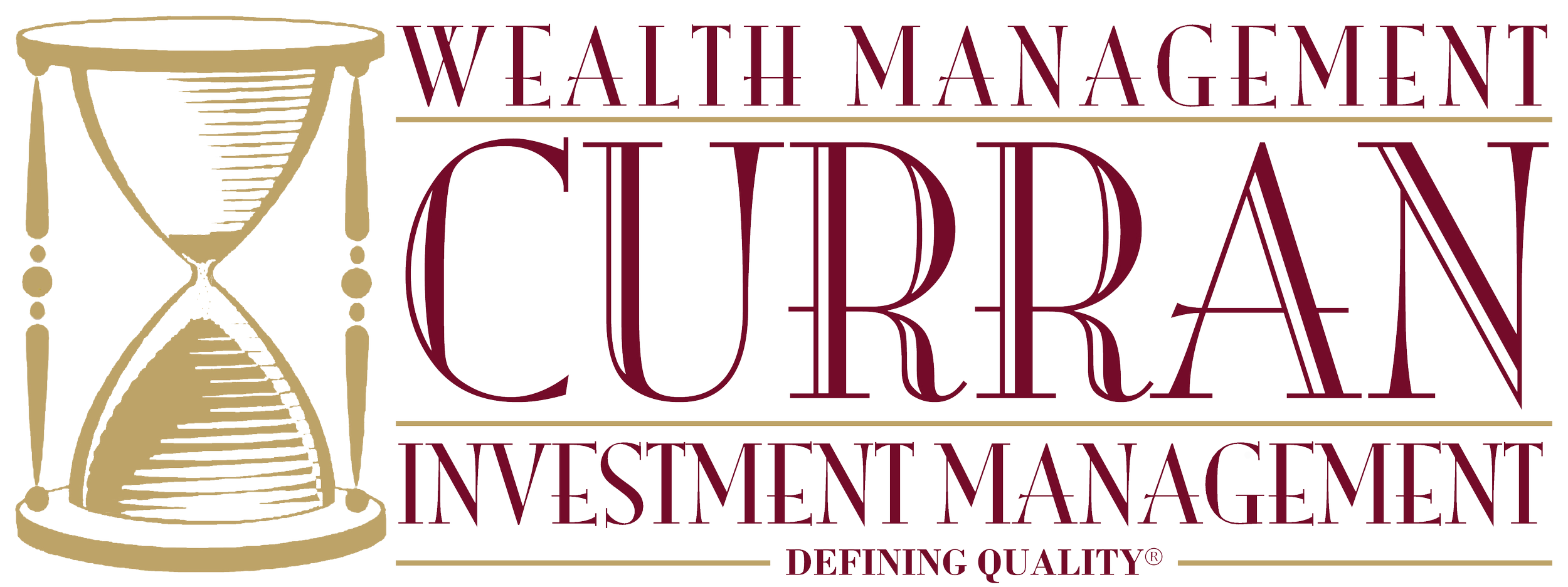 Logo for Wealth Management Curation Investment Management with an hourglass icon on the left and the text in stylized fonts.