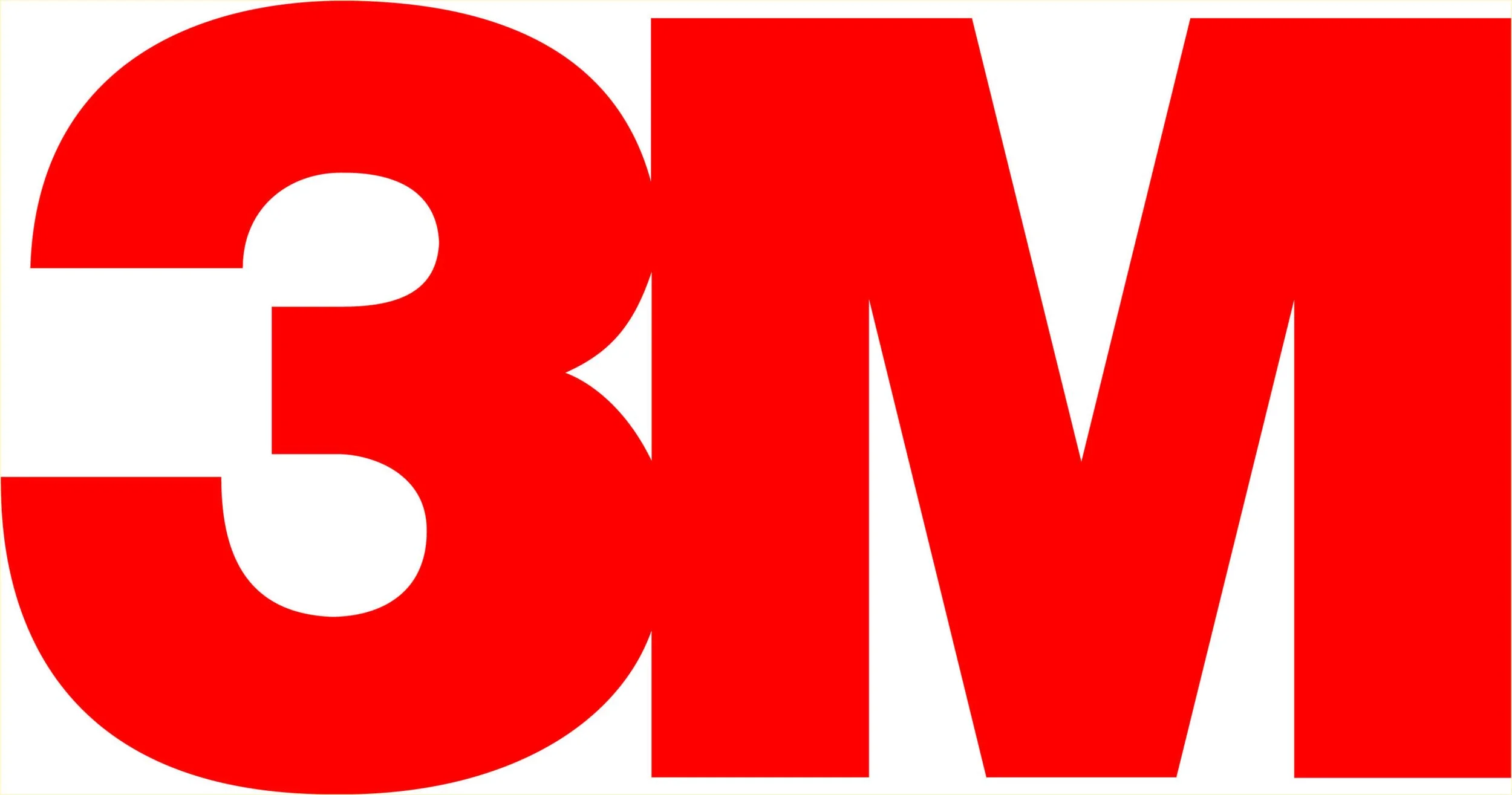 Close-up of bold red letters spelling '3M' on a white background