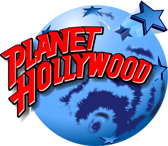 Planet Hollywood logo with a blue planet and stars in the background.