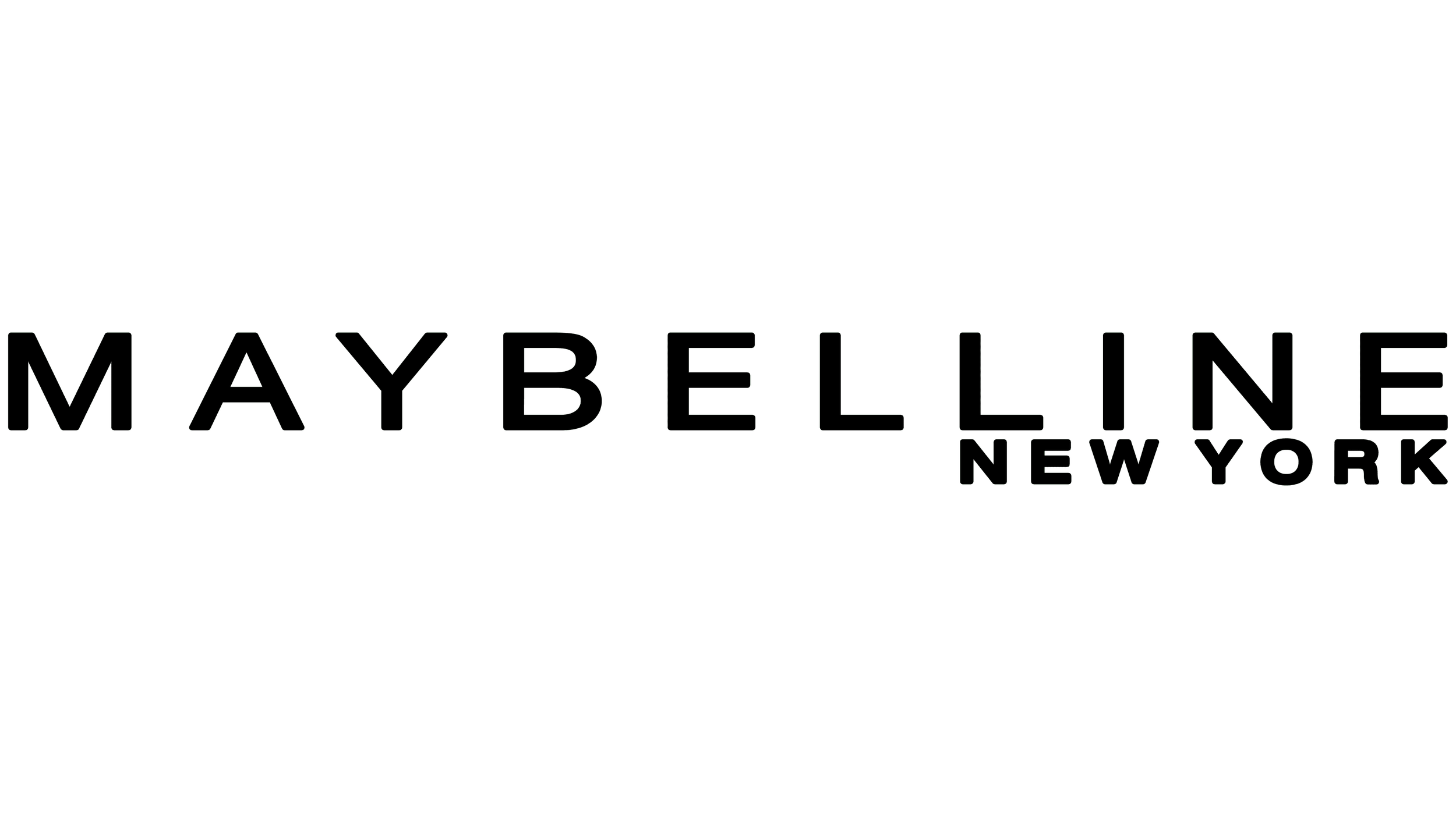 Maybelline New York logo in black font on a white background.