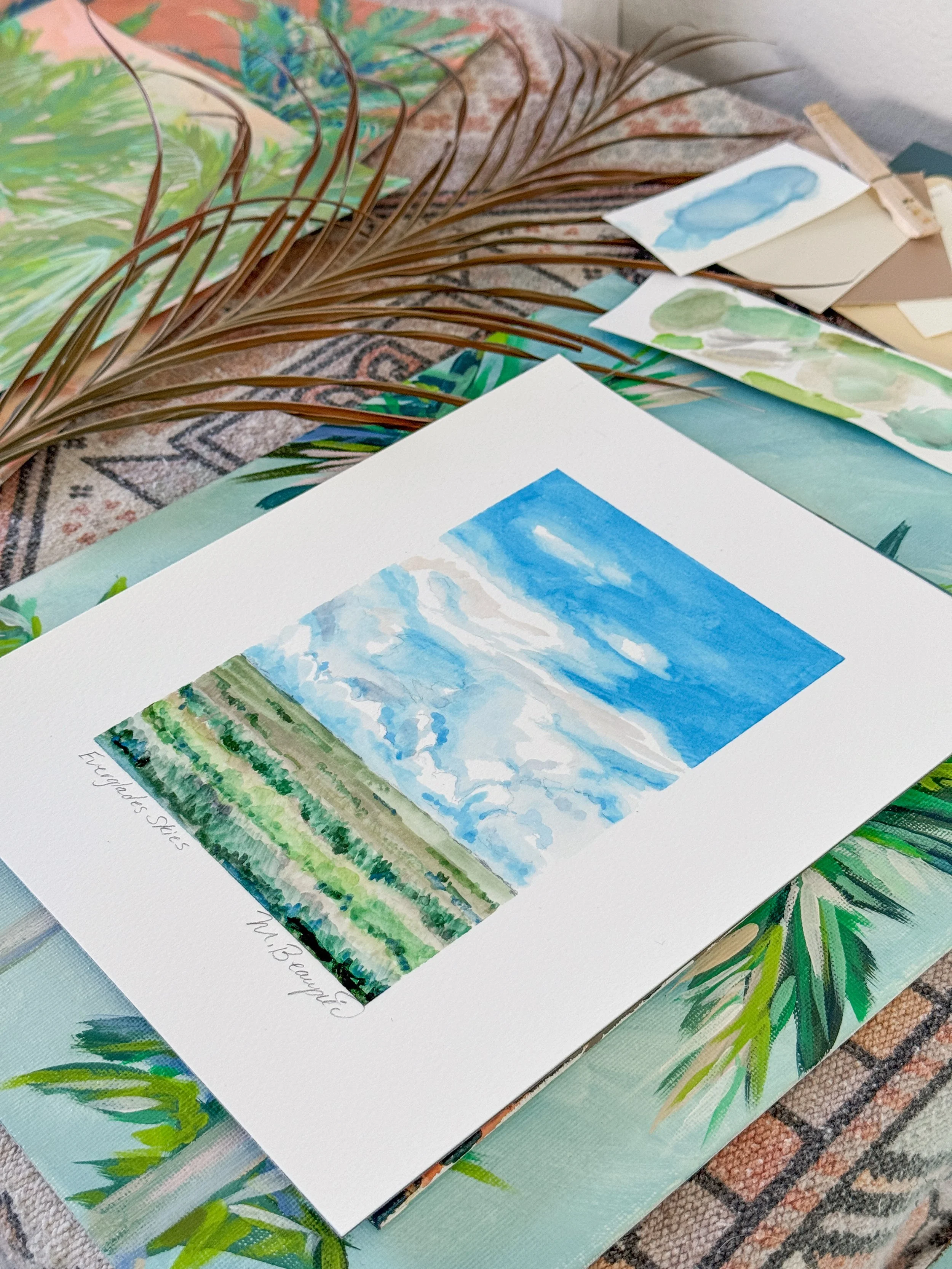 Sweeping blue skies over the green and olive sawgrass of the Florida Everglades- a print by Doris & June