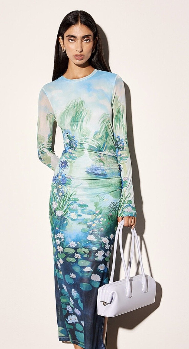 Robe midi en microfilet imprimée