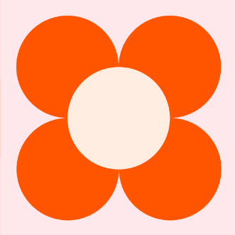 Four orange circles surrounding a cream-colored circle in the center, forming a flower shape.