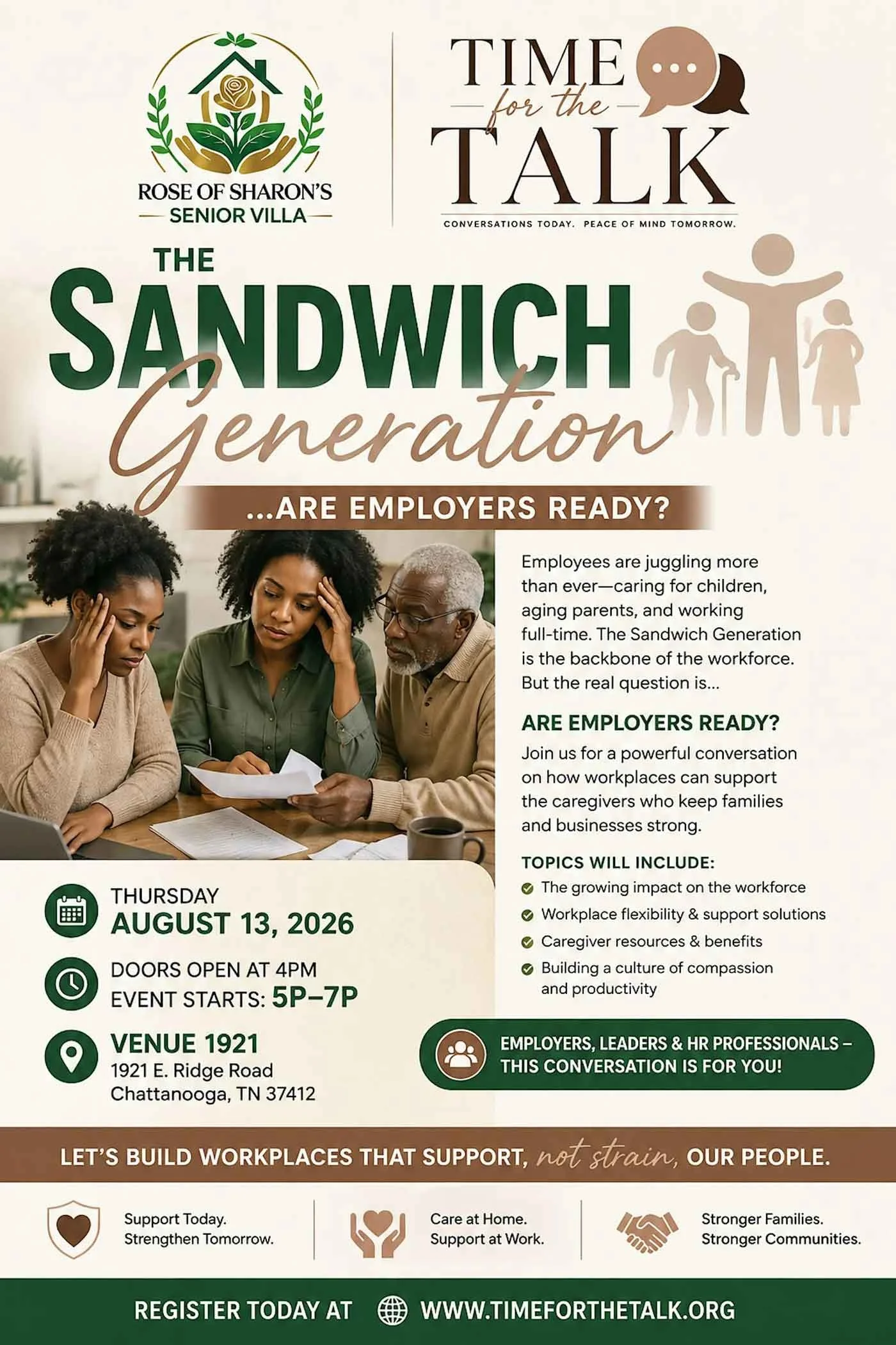 Flyer for a community event titled 'The Sandwich Generation.'