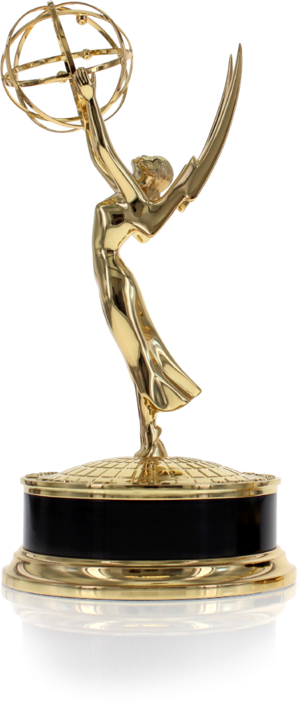 Gold-colored trophy featuring a female figure holding a globe, mounted on a circular black and gold base.